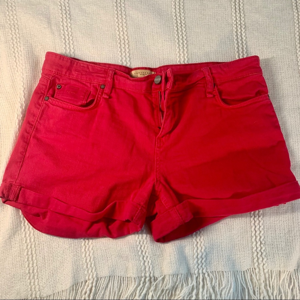 Sanctuary Red Jean Shorts, High Waisted, Cuffed